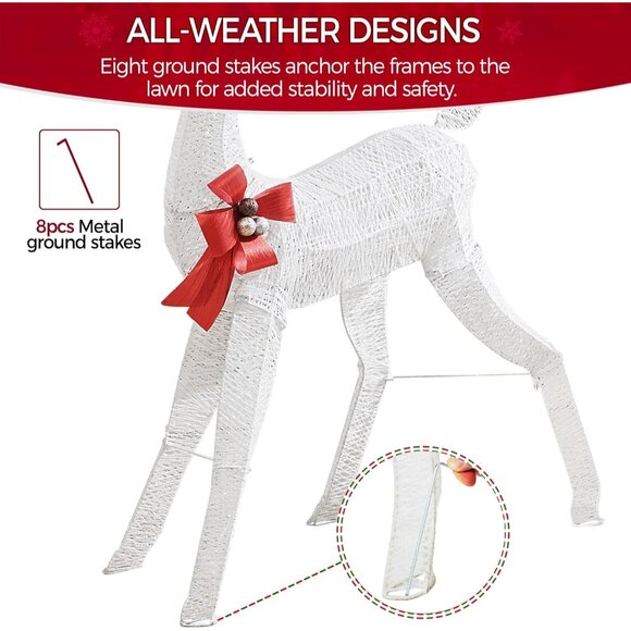 New 4ft Pre-lit Reindeer & Sleigh Set with 360 LED Lights for Christmas Decor - Picture 6 of 9